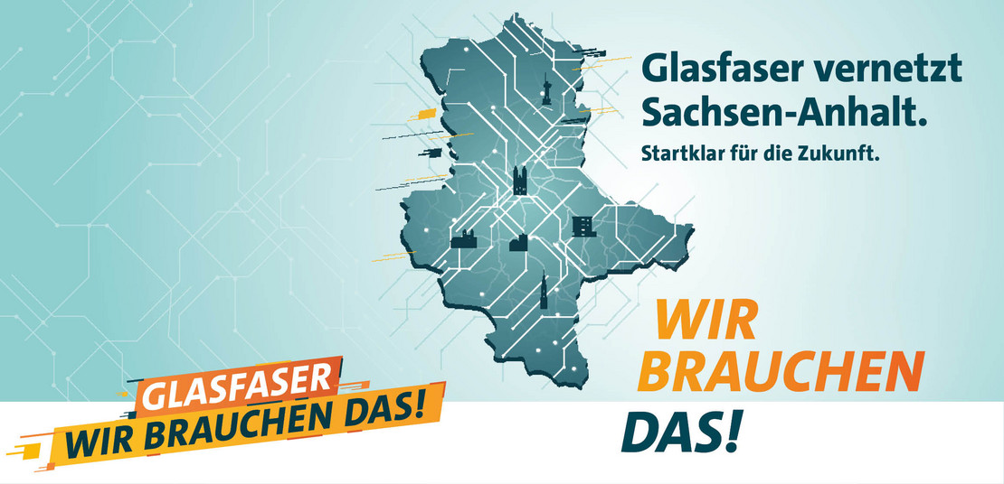 Banner - Glasfaserkampagne - Startklar für die Zukunft - Silhouette des Bundeslandes